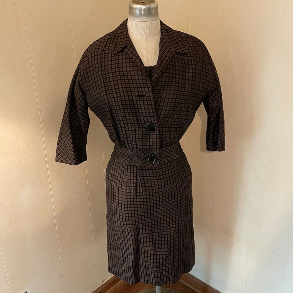 Vintage 50s Plaid WIGGLE DRESS And Jacket Set XS